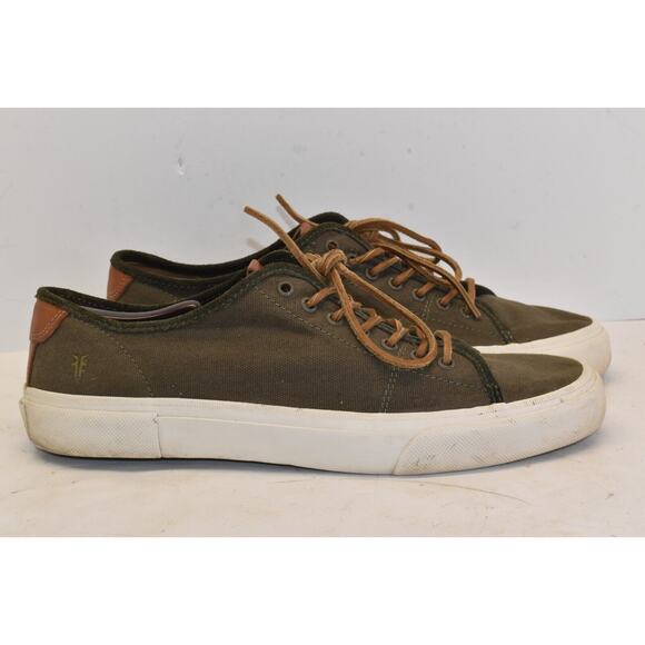 Frye Ludlow Low Men\'s Size 13 Black Green Canvas Low Top Lace Up Shoes Frye Mens Ludlow Sneakers Black Canvas Leather Lace Up  main image 3